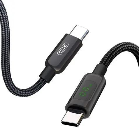 XO Cable Trenzado USB-C Macho a USB-C Macho 60W con Display LED - Carga + Transmision de Datos Alta 