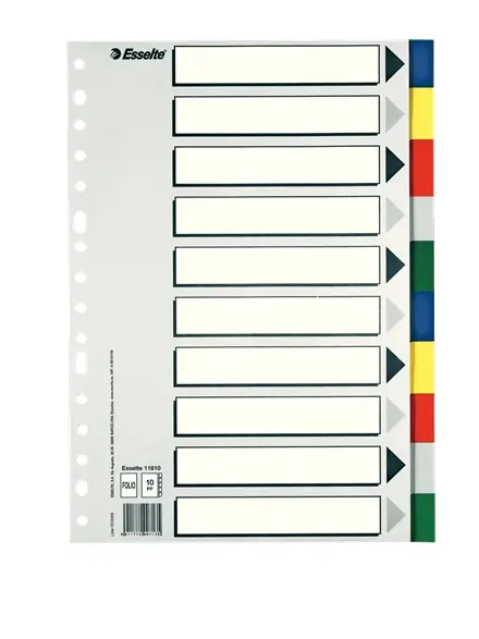Esselte 713 Bolsa de 10 Separadores de Plastico - 10 Pestaas / 5 Colores - Multitaladro - Formato F