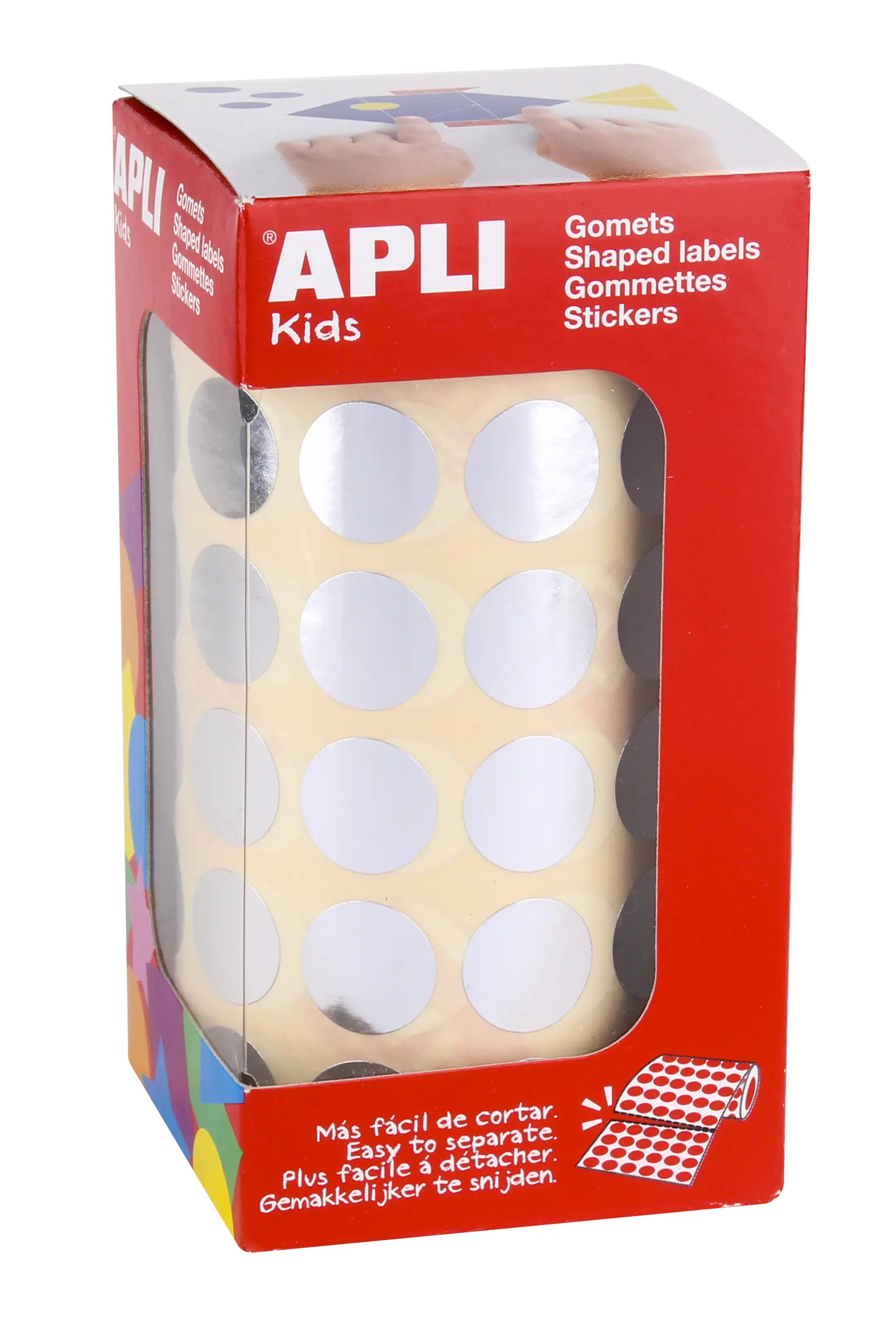 Apli Gomets Redondos Plata Metalizado � 15mm - 59 Hojas Pretroqueladas - 2832 Gomets por Rollo - Des