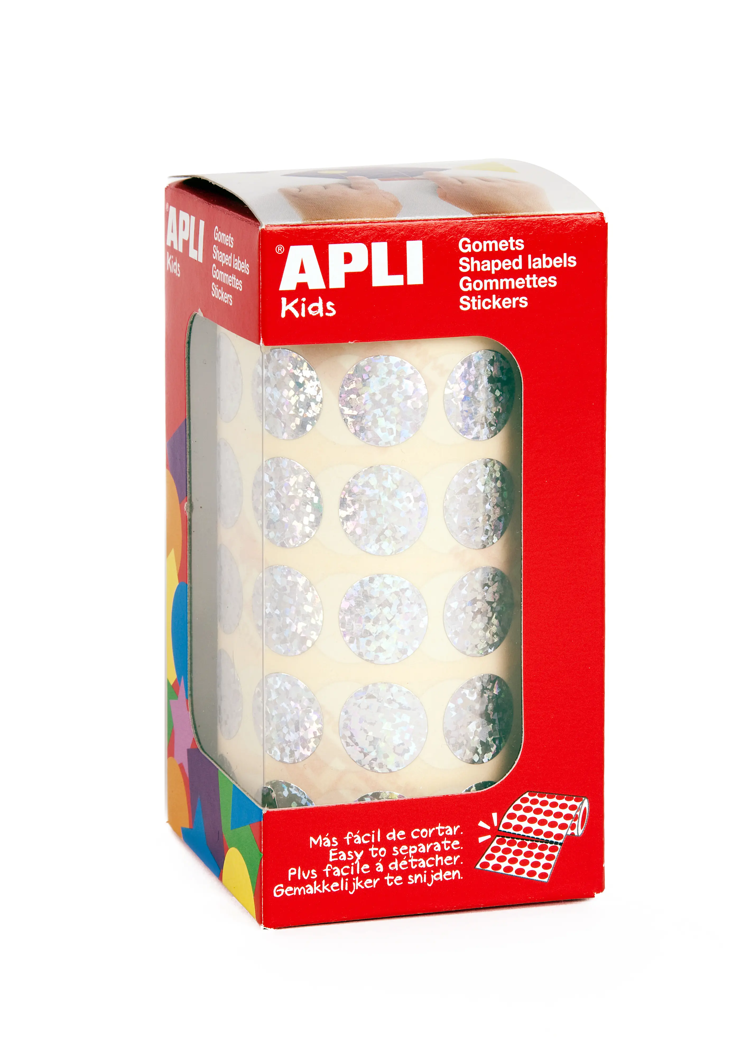 Apli Gomets Redondos Holograficos - Tama�o � 15mm - Adhesivo Permanente - 59 Hojas Pretroqueladas - 
