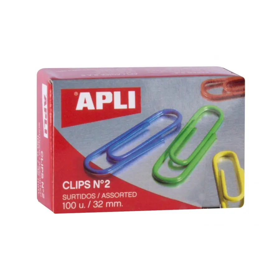 Apli Pack de 100 Clips n�2 32 mm - Colores Surtidos