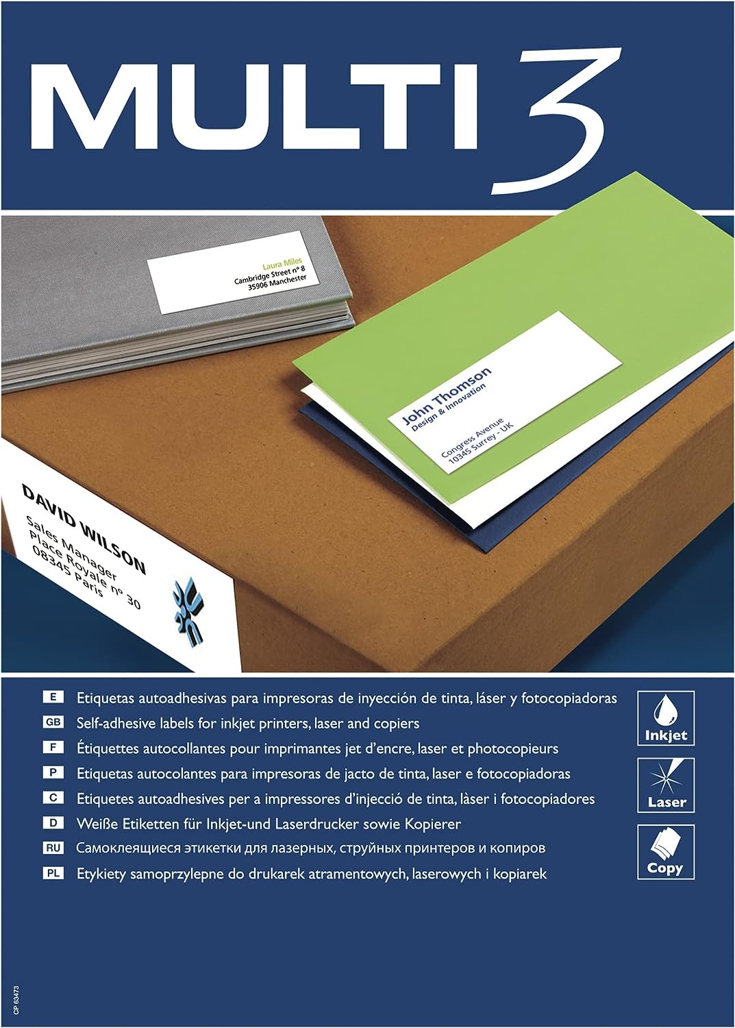 Multi3 Pack de 2700 Etiquetas Blancas Tama�o 70x30mm - 100 Hojas x 27 Etiquetas - Aptas para Imprimi