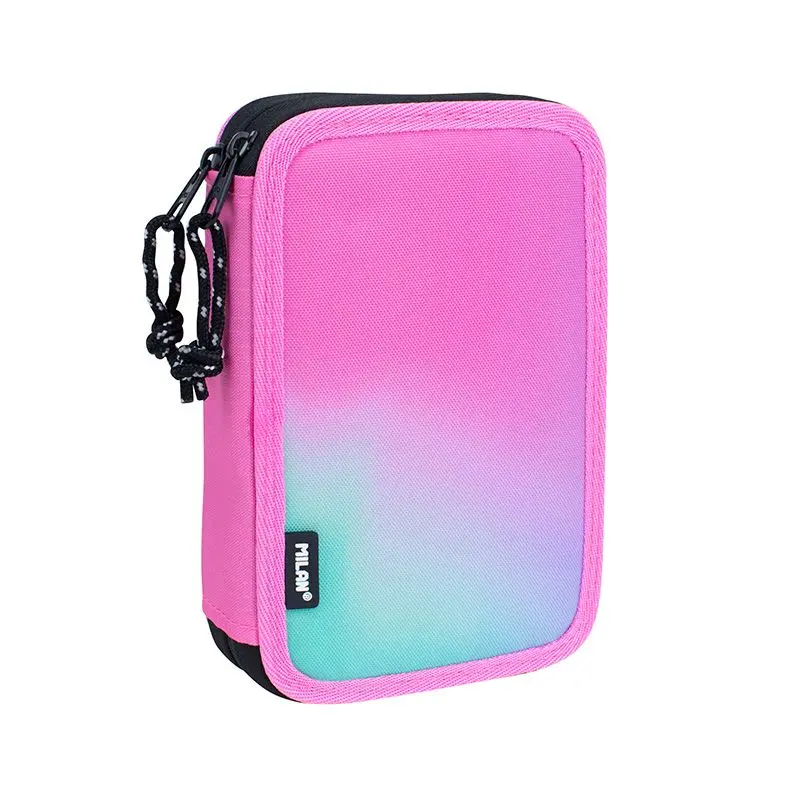 Milan Sunset Plumier de 2 Pisos con 2 Gomas de Borrar, Sacapuntas, Lapiz, Boligrafo Compact, Regla, 