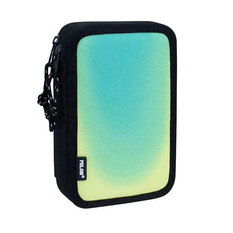 Milan Sunset Plumier de 2 Pisos con 2 Gomas de Borrar, Sacapuntas, Lapiz, Boligrafo Compact, Regla, 