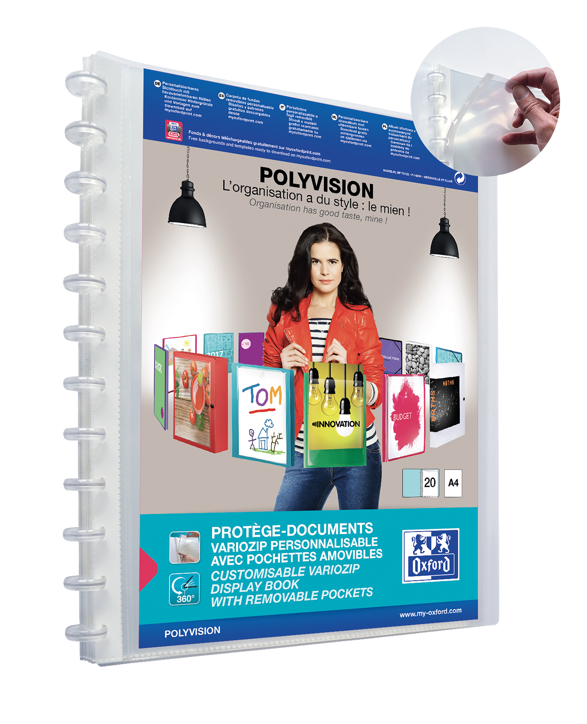 Oxford Polyvision Variozip A4+ Carpeta de Fundas Removibles - Tapa de Plastico Personalizable - 20 F