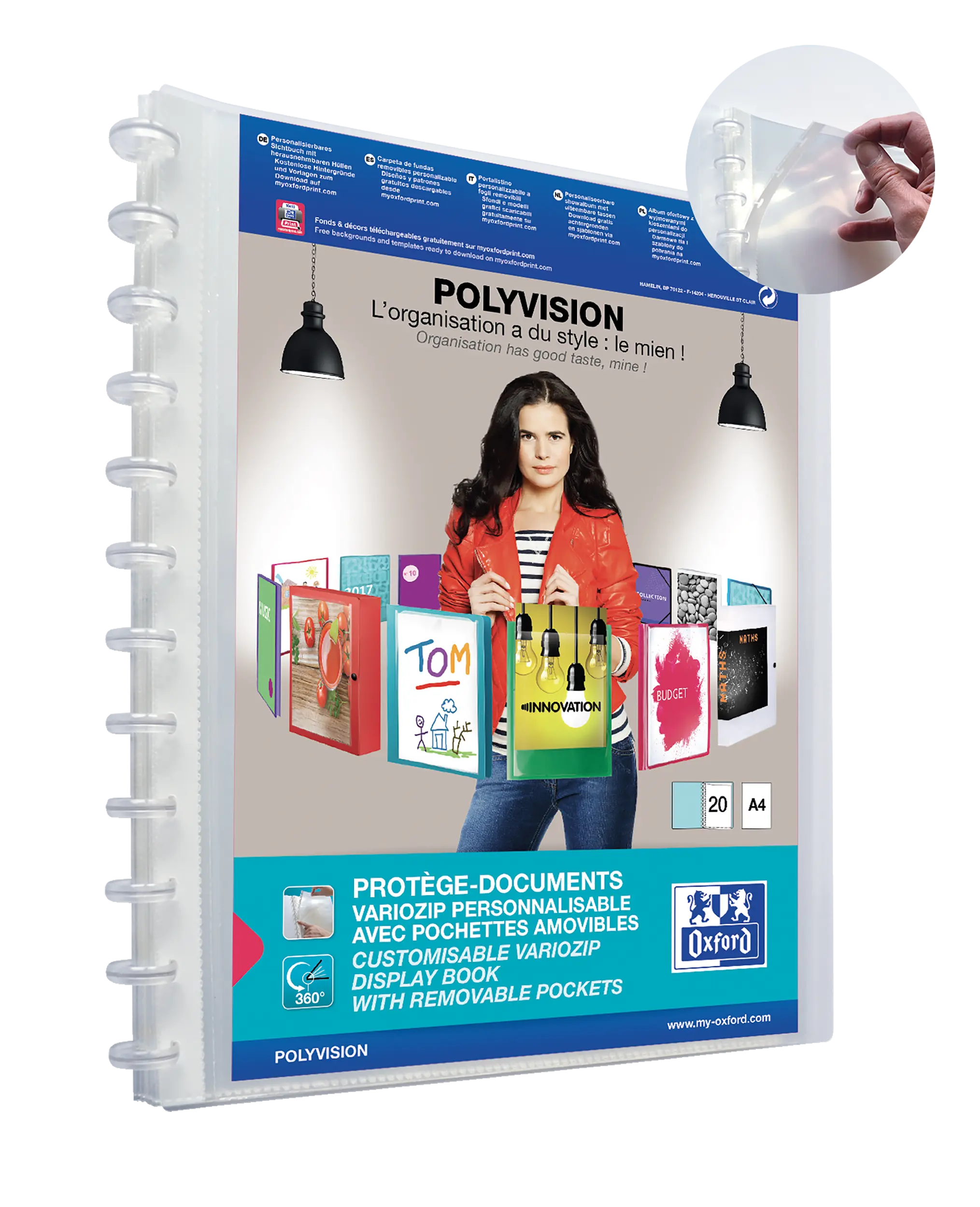 Oxford Polyvision Variozip A4+ Carpeta de Fundas Removibles - Tapa de Plastico Personalizable - 20 F