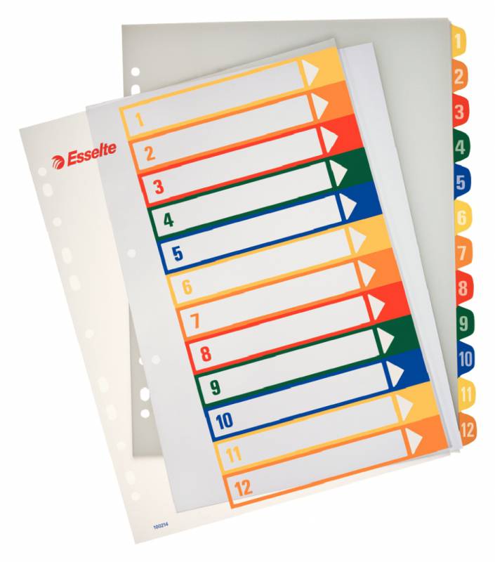 Esselte Indices Proyectos Imprimibles A4 Maxi PP Tipo 1-12 Multicolor Material PP Rigido 300 Micras 