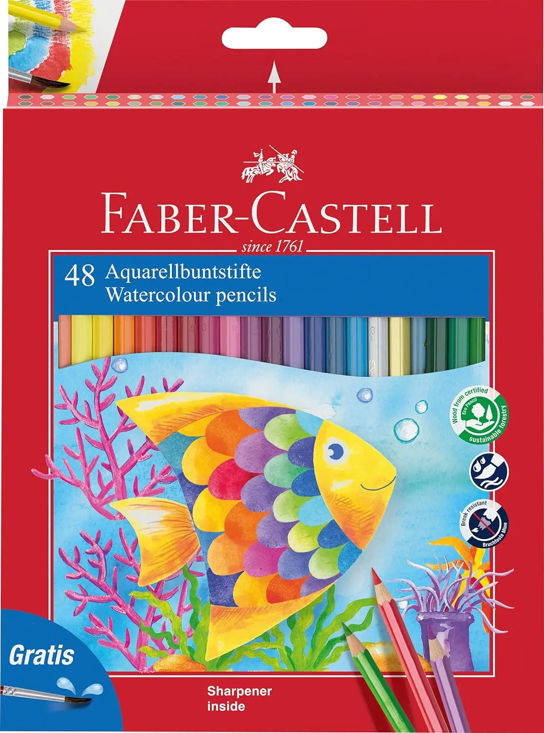 Faber-Castell Classic Colour Acuarelable Pack de 48 Lapices de Colores Hexagonales Acuarelables + Pi