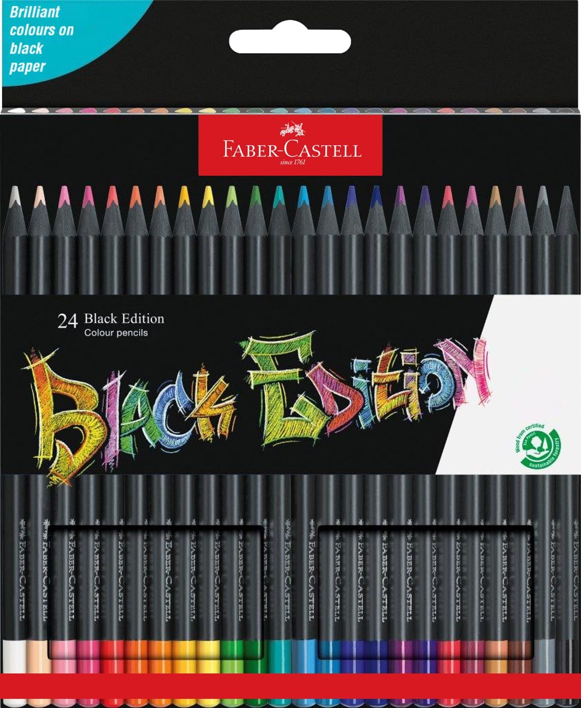 Faber-Castell Black Edition Pack de 24 Lapices de Colores - Mina Supersuave - Madera Negra - Ideales