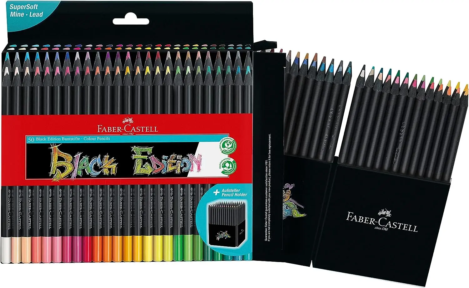 Faber-Castell Black Edition Pack de 50 Lapices de Colores - Mina Supersuave - Madera Negra - Ideales