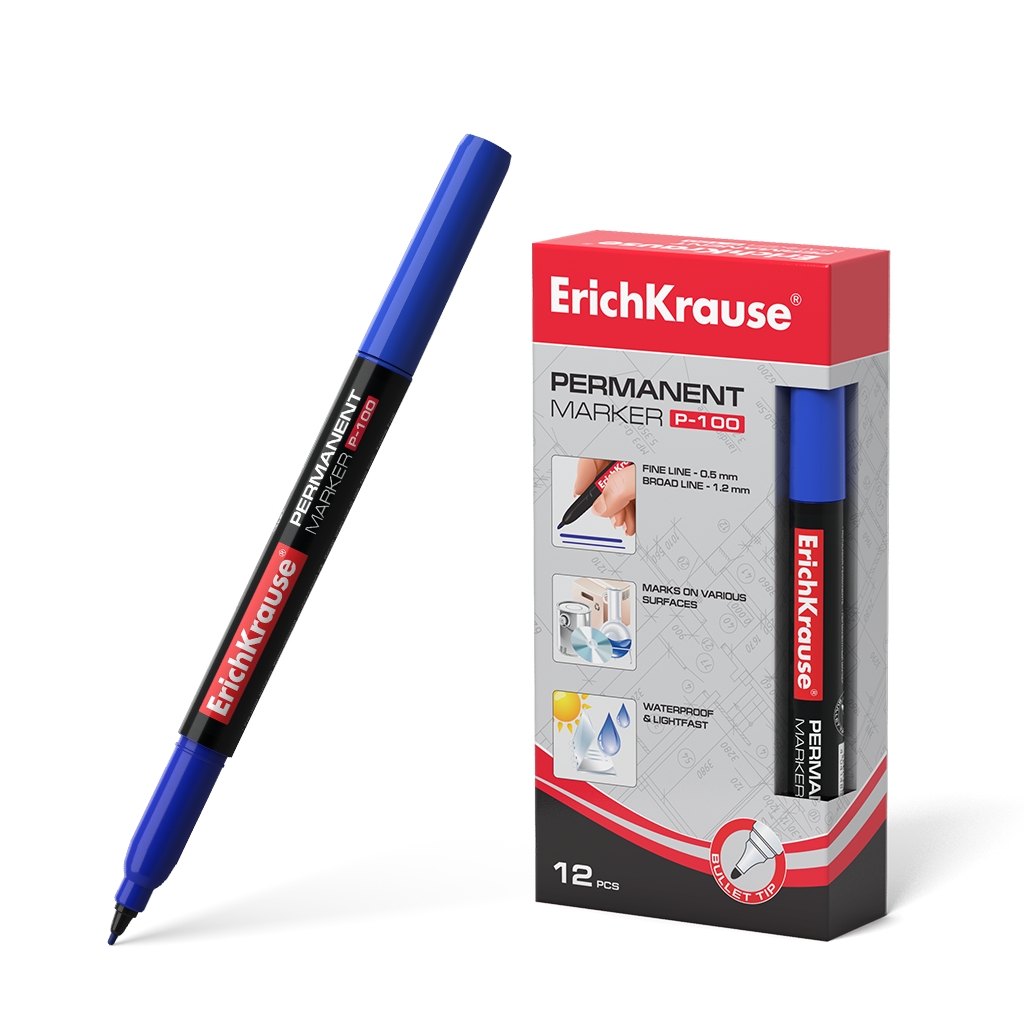 Erichkrause Marcador Permanente P-100 - Punta Fina Resistente al Da�o - Tinta a Base de Alcohol - Co