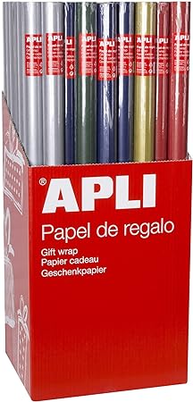 Apli Expositor de 55 Rollos de Papel Regalo Kraft - 11 Rollos por Color - Medidas del Rollo 0.70x2m 
