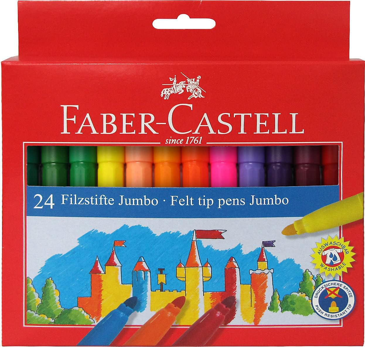 Faber-Castell Jumbo Pack de 24 Rotuladores Punta Gruesa - Tinta con Base de Agua Lavable - Colores S