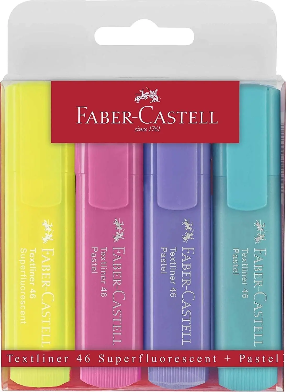 Faber-Castell Textliner 46 Pastel Pack de 4 Marcadores Fluorescentes - Punta Biselada - Trazo entre 