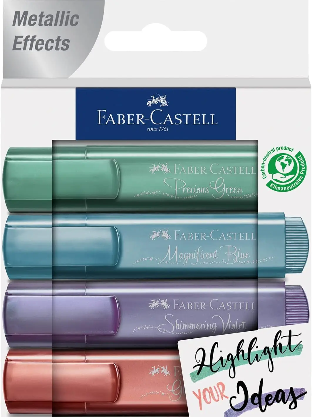 Faber-Castell Textliner 46 Metallic Pack de 4 Marcadores Fluorescentes - Punta Biselada - Trazo entr