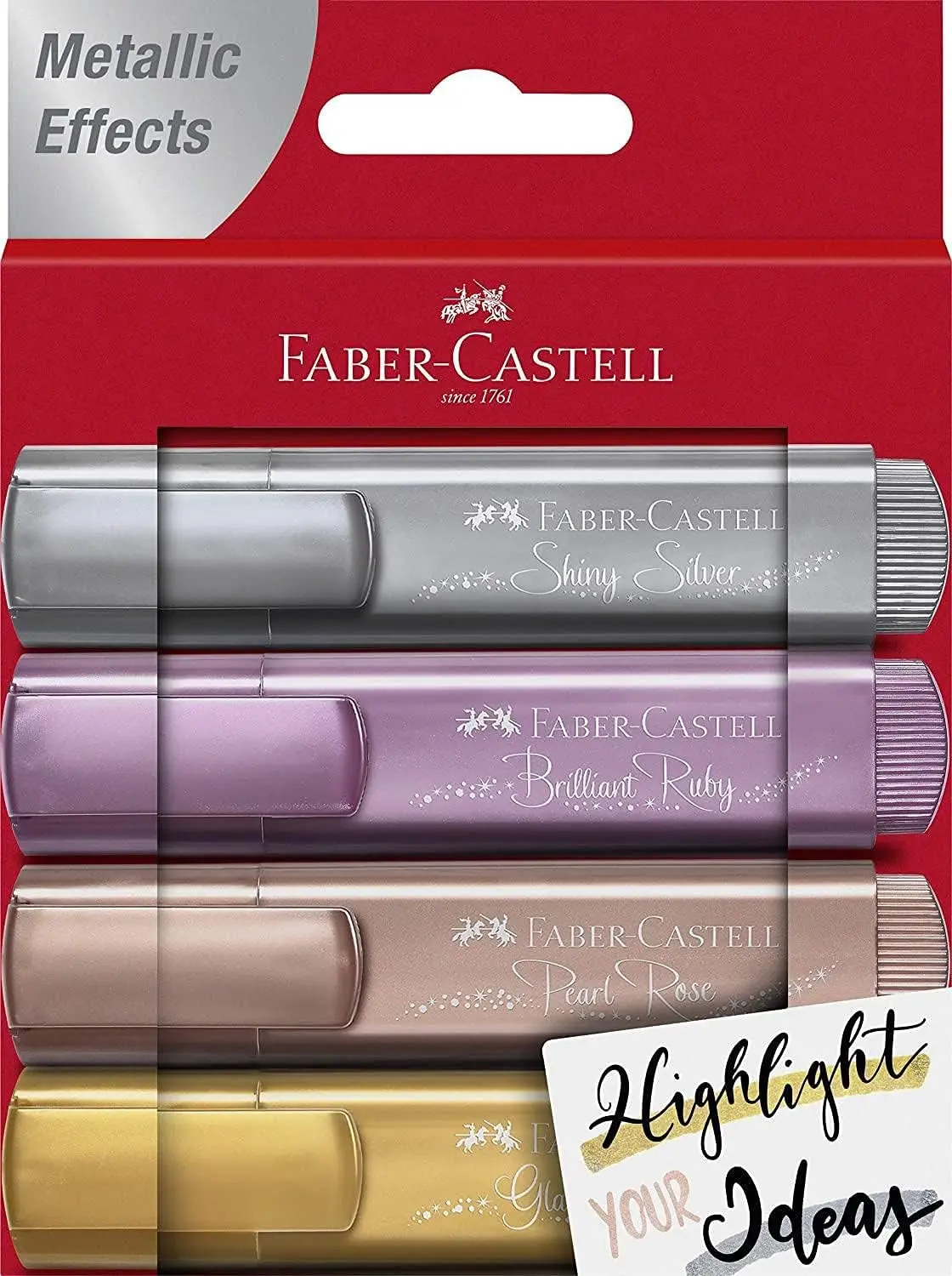 Faber-Castell Textliner 46 Metallic Pack de 4 Marcadores Fluorescentes - Punta Biselada - Trazo entr