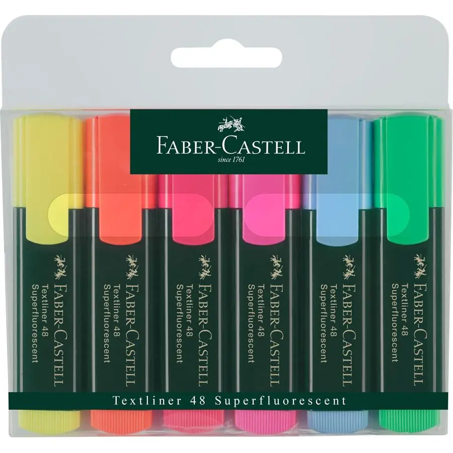 Faber-Castell Textliner 48 Pack de 6 Marcadores Fluorescentes - Punta Biselada - Trazo entre 1.2mm y