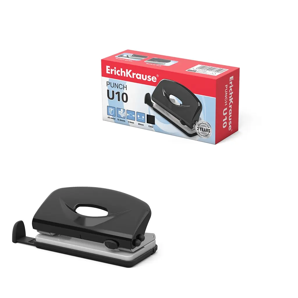 Erichkrause U10 - Perfora Hasta 10 Hojas - Cuerpo y Mecanismo de Acero - Garantia de 2 Aos - Color 