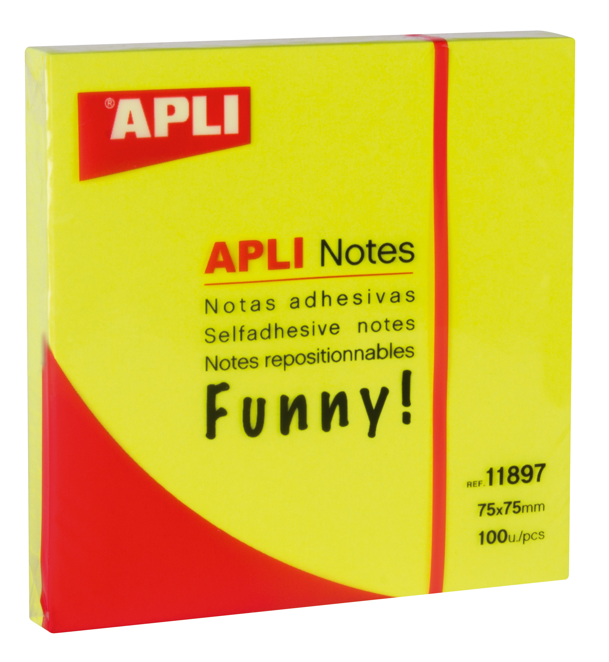 Apli Notas Adhesivas Funny 75x75mm - Bloc de 100 Hojas - Adhesivo de Calidad - Facil de Despegar - C