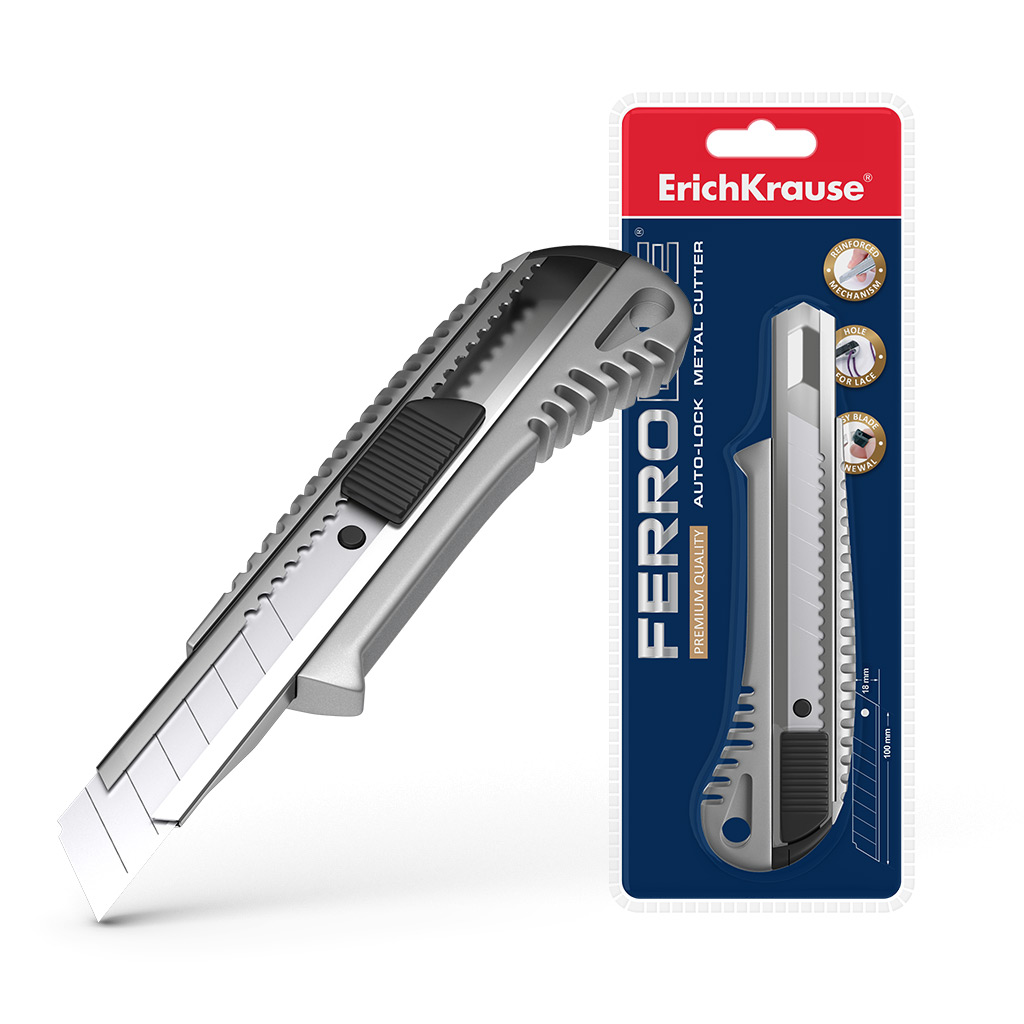 Erichkrause Cuter Metalico con Fijador Automatico - Sistema de Retencion de Cuchilla de Autobloqueo 