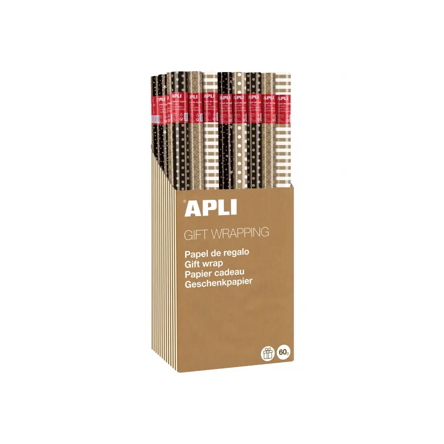 Apli Expositor de 55 Rollos de Papel Regalo Kraft Black & White - 11 Rollos por Color - Medidas del 