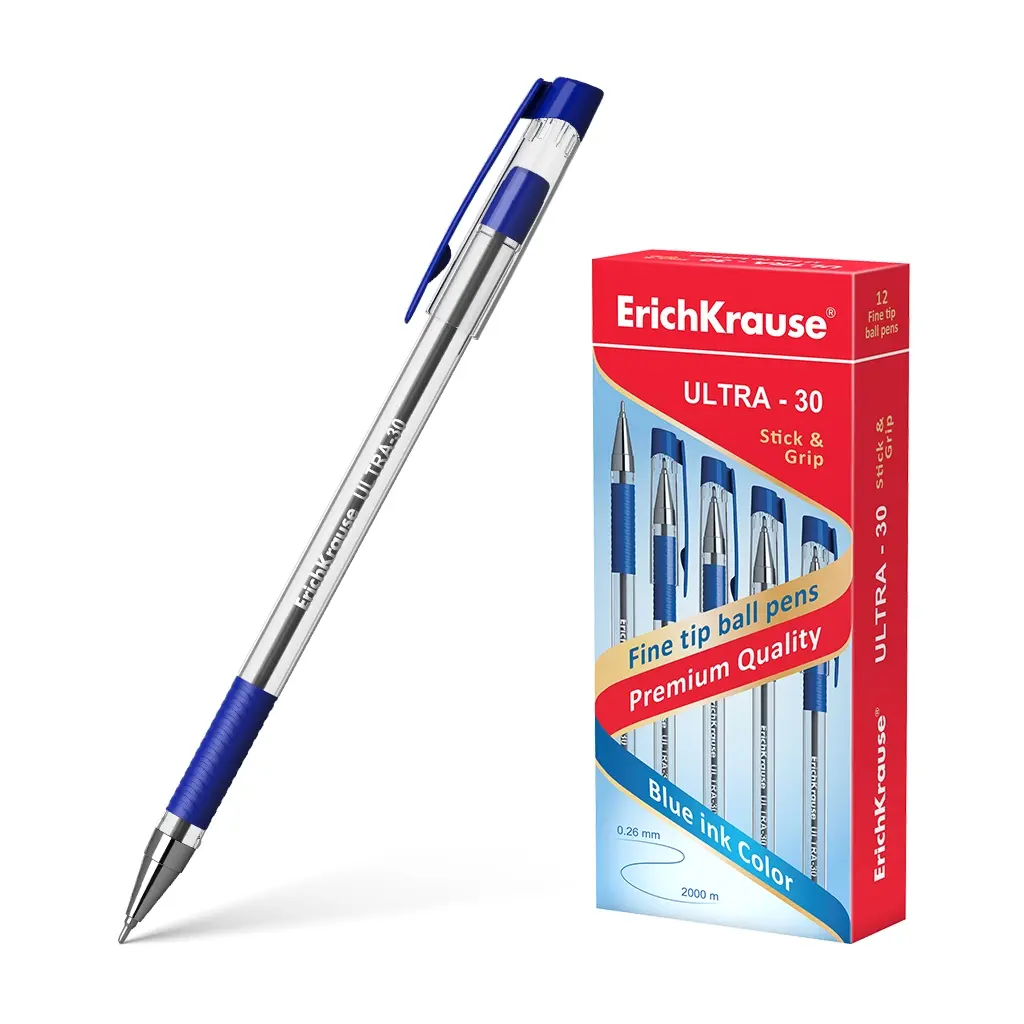 Erichkrause Boligrafo Ultra-30 - Recargable con Punta Fina Fine Tip - Cuerpo Transparente con Agarre