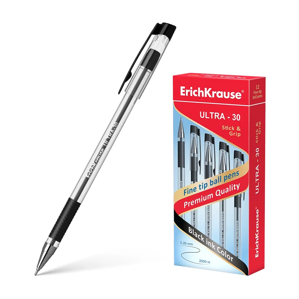 Erichkrause Boligrafo Ultra-30 - Recargable con Punta Fina Fine Tip - Cuerpo Transparente con Agarre