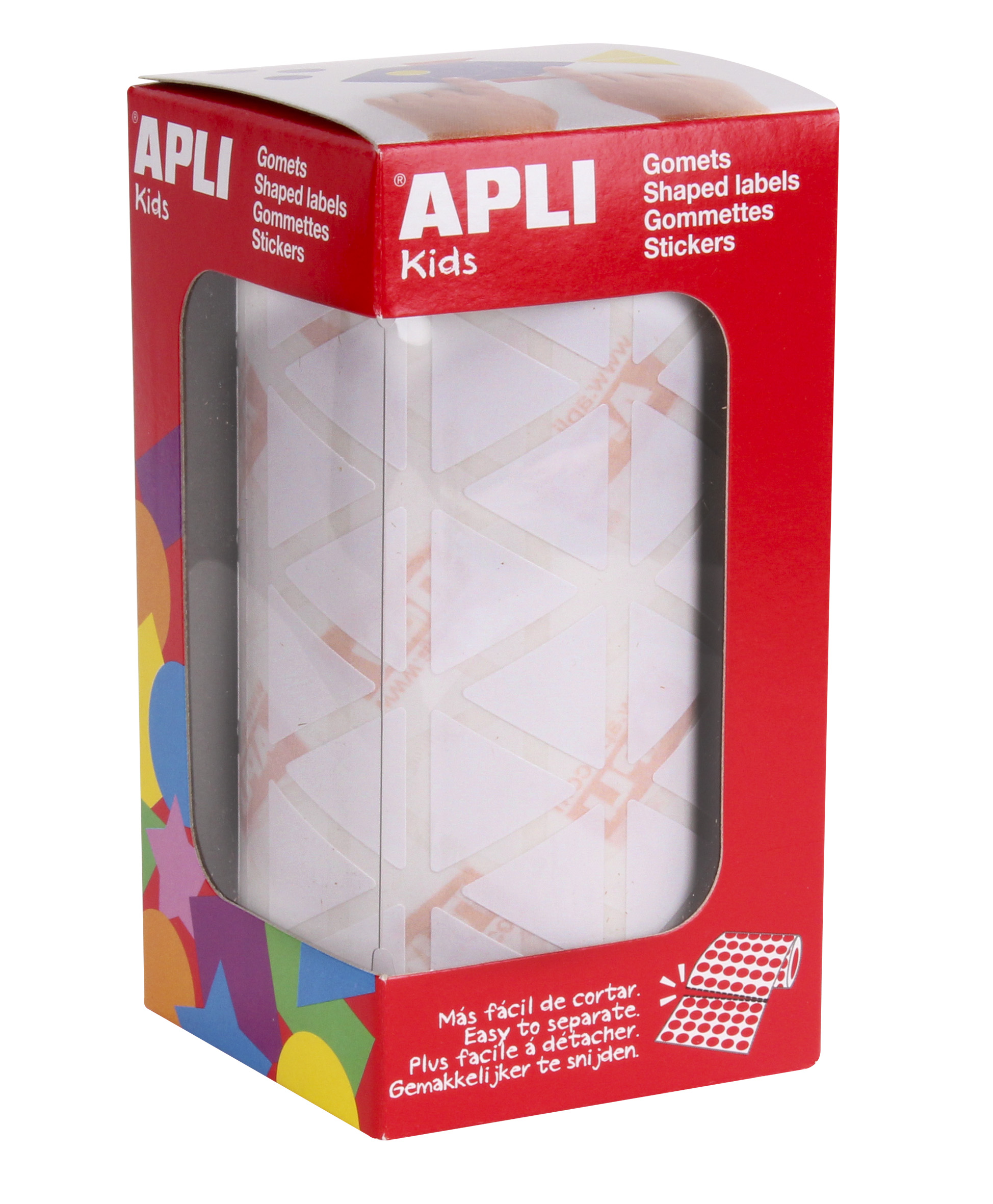 Apli Gomets Triangulares Blancos - 20x20x20mm - Adhesivo Permanente - 2832 Gomets por Rollo - Normas