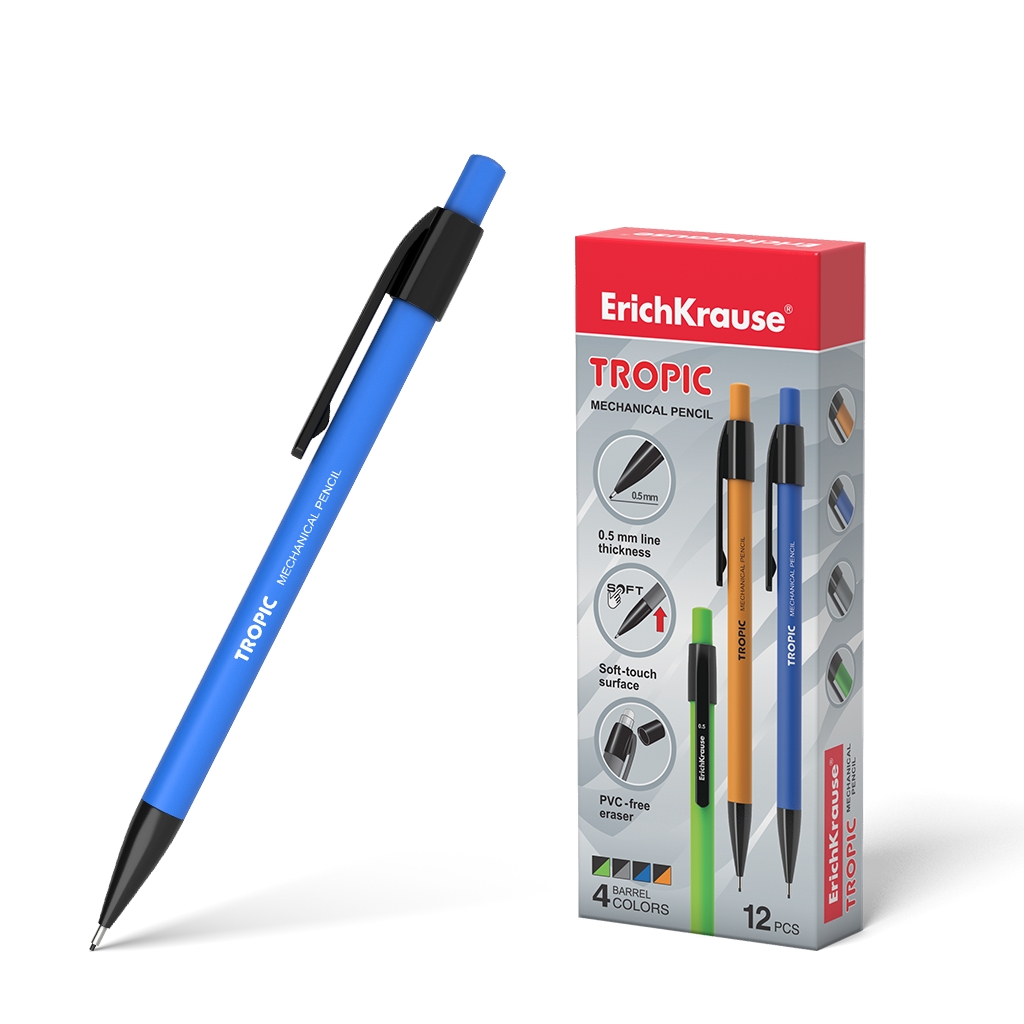 ErichKrause Tropic Portaminas - Boquilla Retractil y Revestimiento Soft Touch - Colores Mate Brillan
