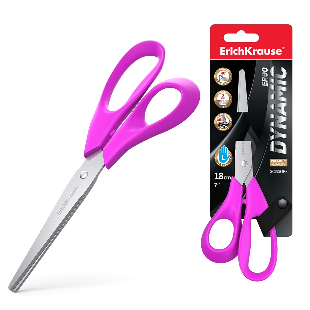 Erichkrause Dynamic - Tijeras para Zurdos de 18cm - Cuchillas de Acero Inoxidable - Afilado Doble Av