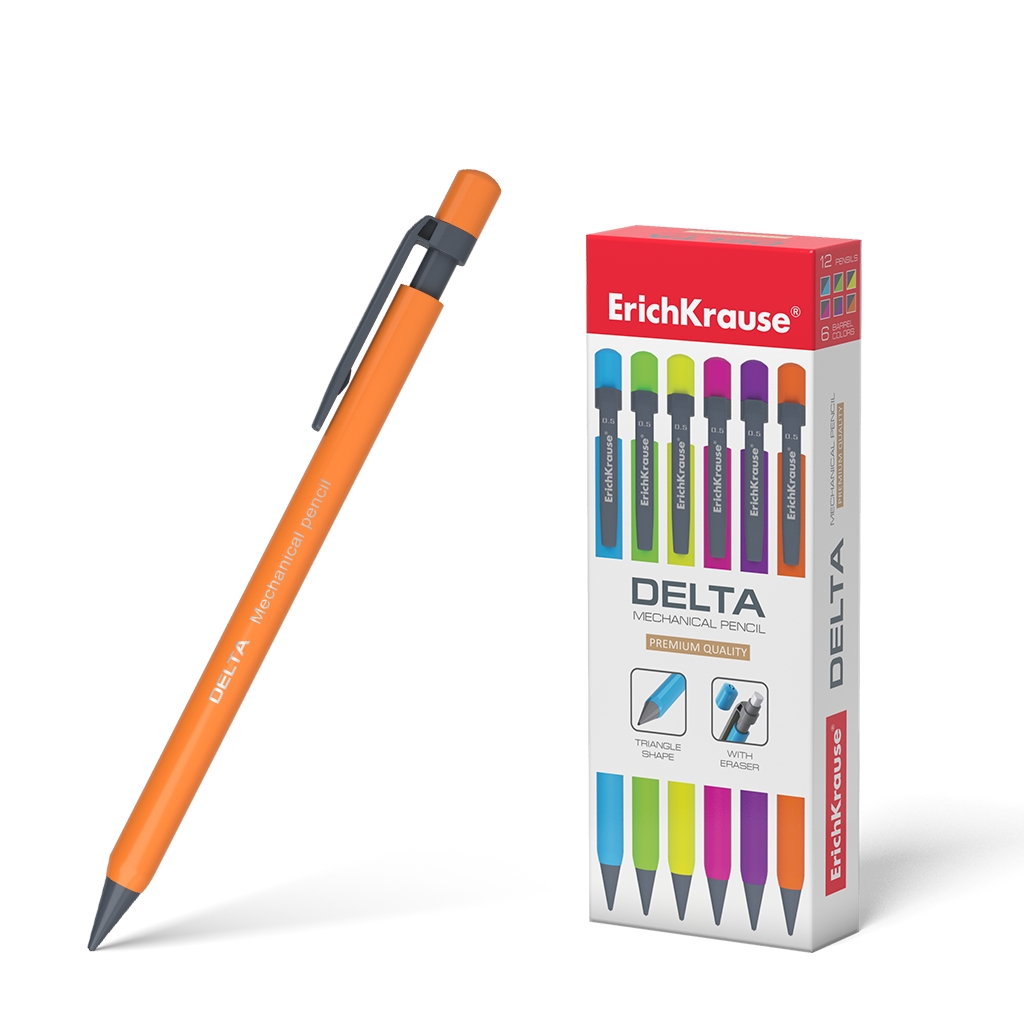 Erichkrause Portaminas Delta 05mm - Forma Triangular Ergonomica - Colores Neon Brillantes - Dureza H