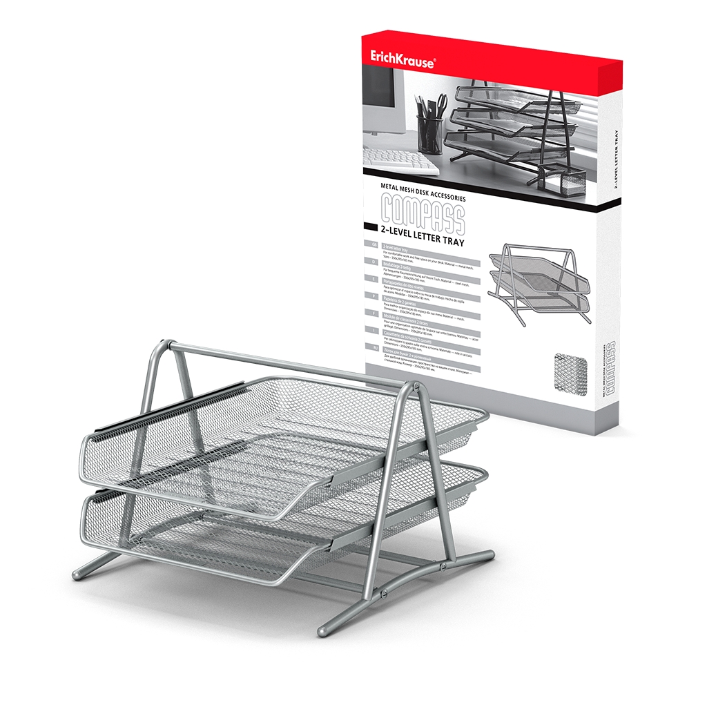 Erichkrause Compass - Bandeja para Documentos de 2 Niveles - Mecanismo de Riel - Acero Inoxidable - 