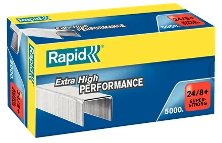 Rapid Super Strong Caja de 5000 Grapas 24/8+ - Hasta 50 Hojas - Alambre Galvanizado Superreforzado -