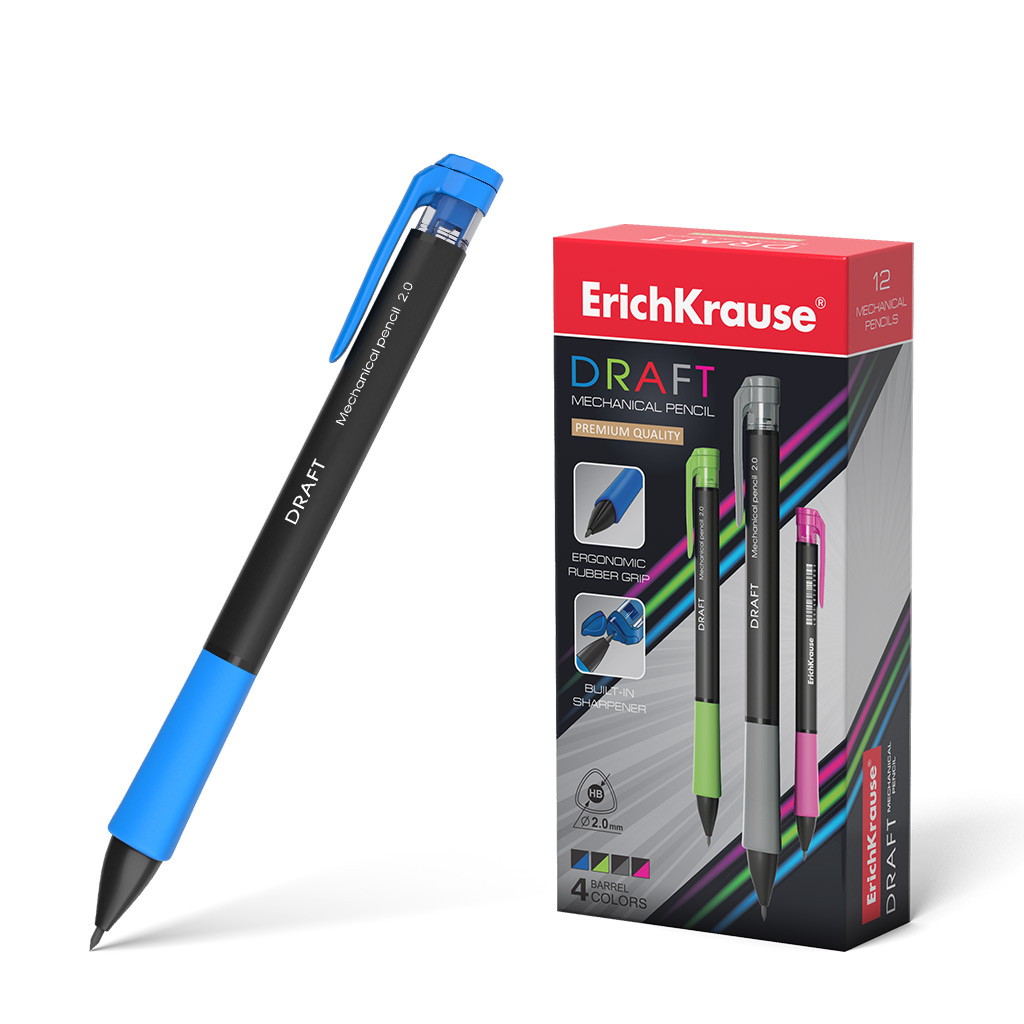 Erichkrause Lapiz Mecanico Draft 20 mm - Ergonomico y Triangular - Boquilla Retractil - Agarre de Go