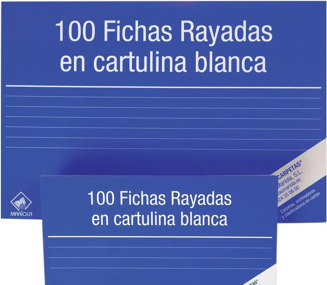 Mariola Pack de 100 Fichas Rayadas N�2 para Fichero - Medidas 125x75mm - Color Blanco