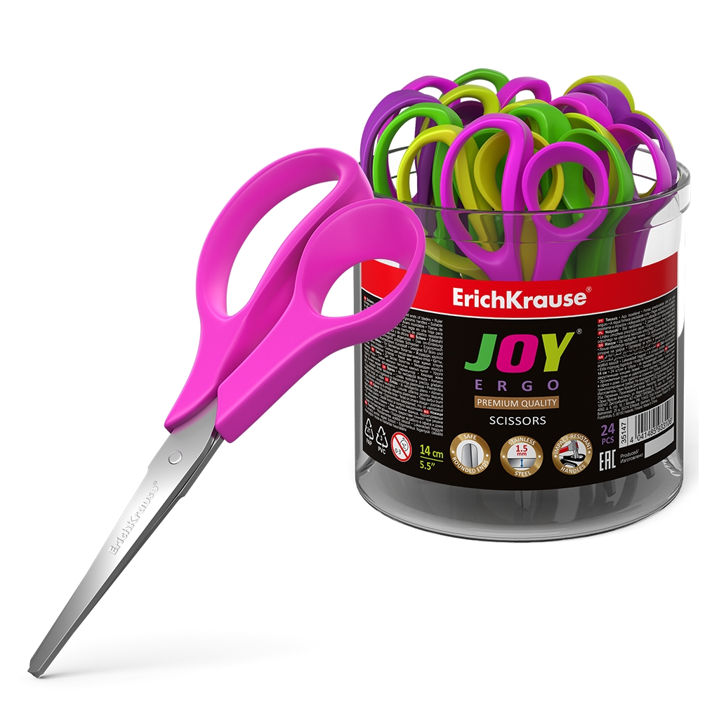 Erichkrause Tijeras Joy Ergo - Cuchillas de Acero Inoxidable - Extremos Redondeados - Resistente a L