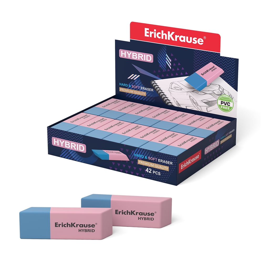 Erichkrause Hybrid Borrador de Doble Cara - Diferente Grado de Dureza - Caucho Termoplastico Hipoale