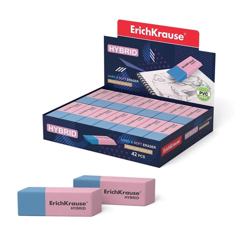 Erichkrause Hybrid Borrador de Doble Cara - Diferente Grado de Dureza - Caucho Termoplastico Hipoale