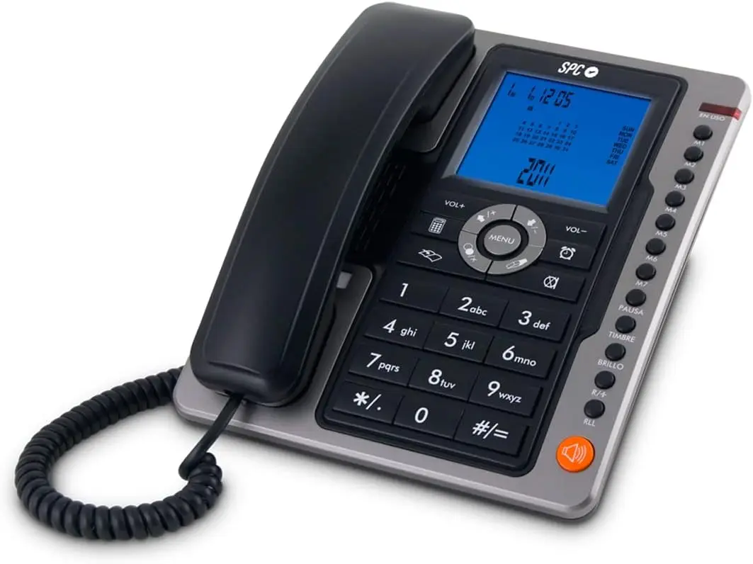 SPC Telefono Fijo Office Pro - Pantalla Iluminada Azul - Teclas Grandes - Memorias Directas - Manos 