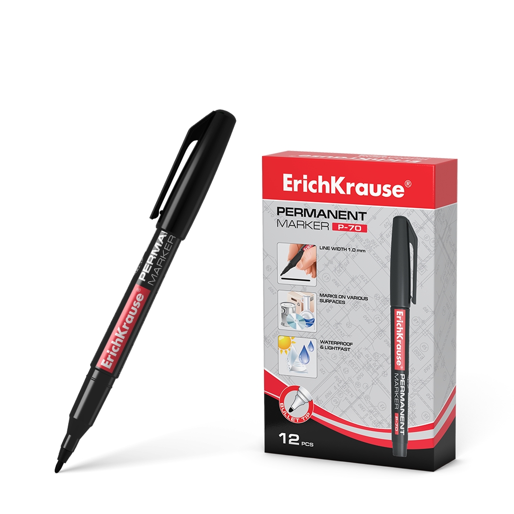 Erichkrause Marcador Permanente P-70 - Punta de Bala de 1.0mm - Resistente al Agua y a La Luz - Colo