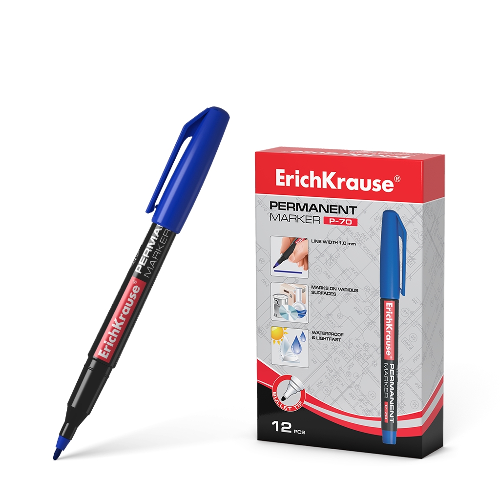 Erichkrause Marcador Permanente P-70 - Punta de Bala de 1.0mm - Resistente al Agua y a La Luz - Colo