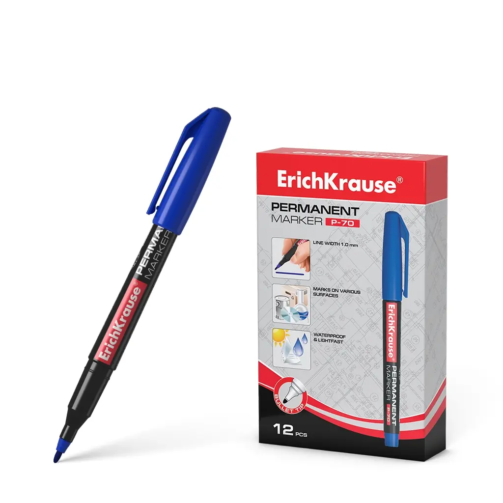 Erichkrause Marcador Permanente P-70 - Punta de Bala de 1.0mm - Resistente al Agua y a La Luz - Colo