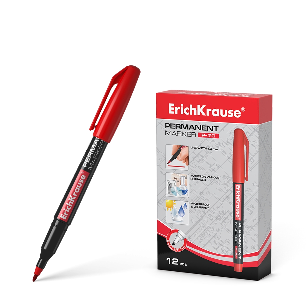 Erichkrause Marcador Permanente P-70 - Punta de Bala de 1.0mm - Resistente al Agua y a La Luz - Colo