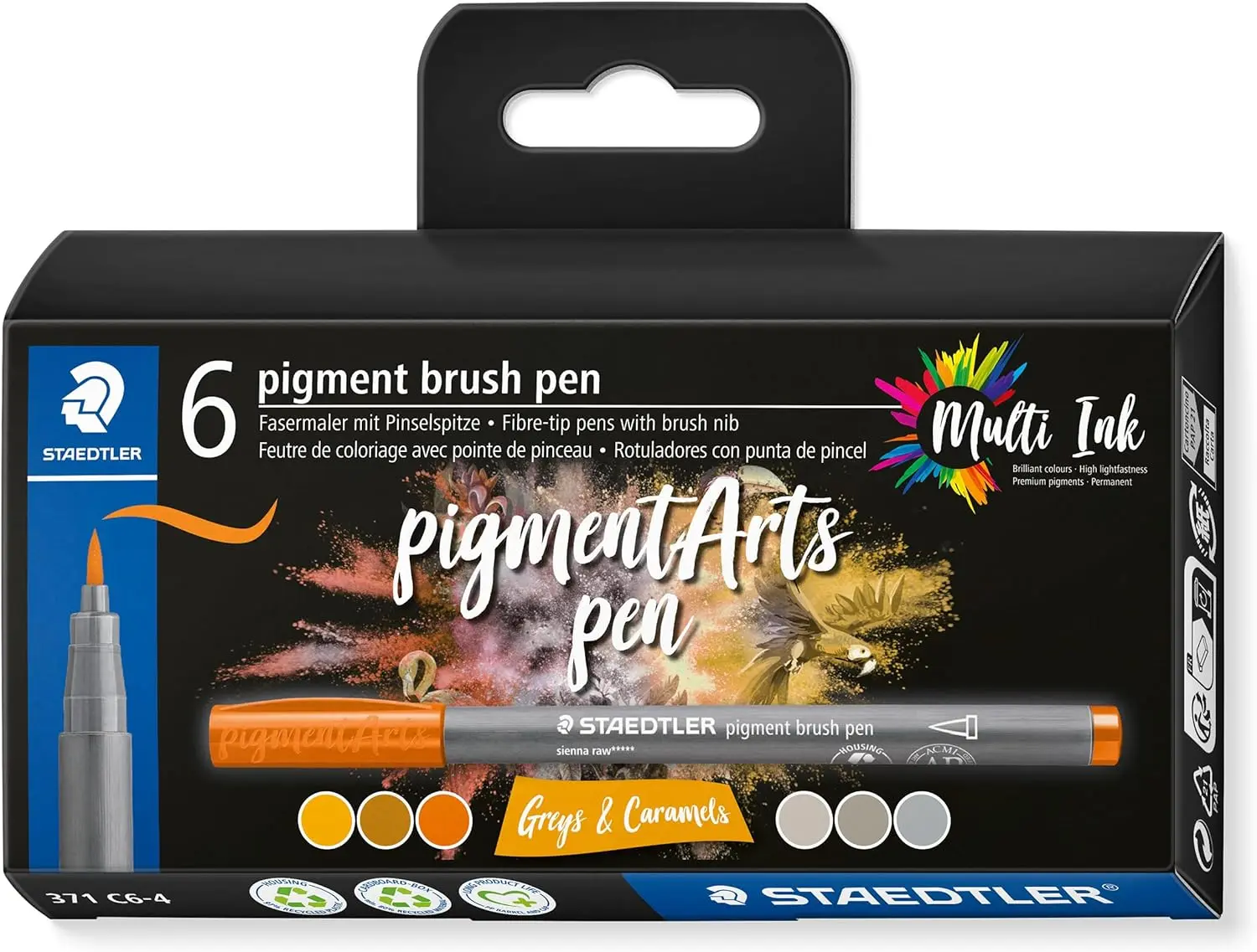 Staedtler 371 Pack de 6 Rotuladores Punta de Pincel Suave - Colores Vivos y Brillantes - No Amarille
