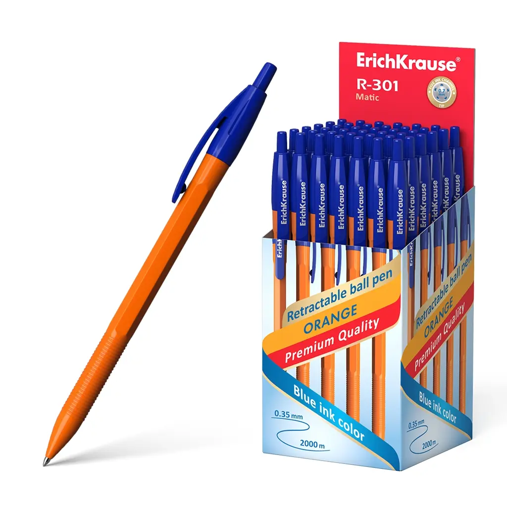 Erichkrause Boligrafo Automatico R-301 Naranja Matic 07 - Cuerpo Hexagonal Opaco - Grip - Punta de 0