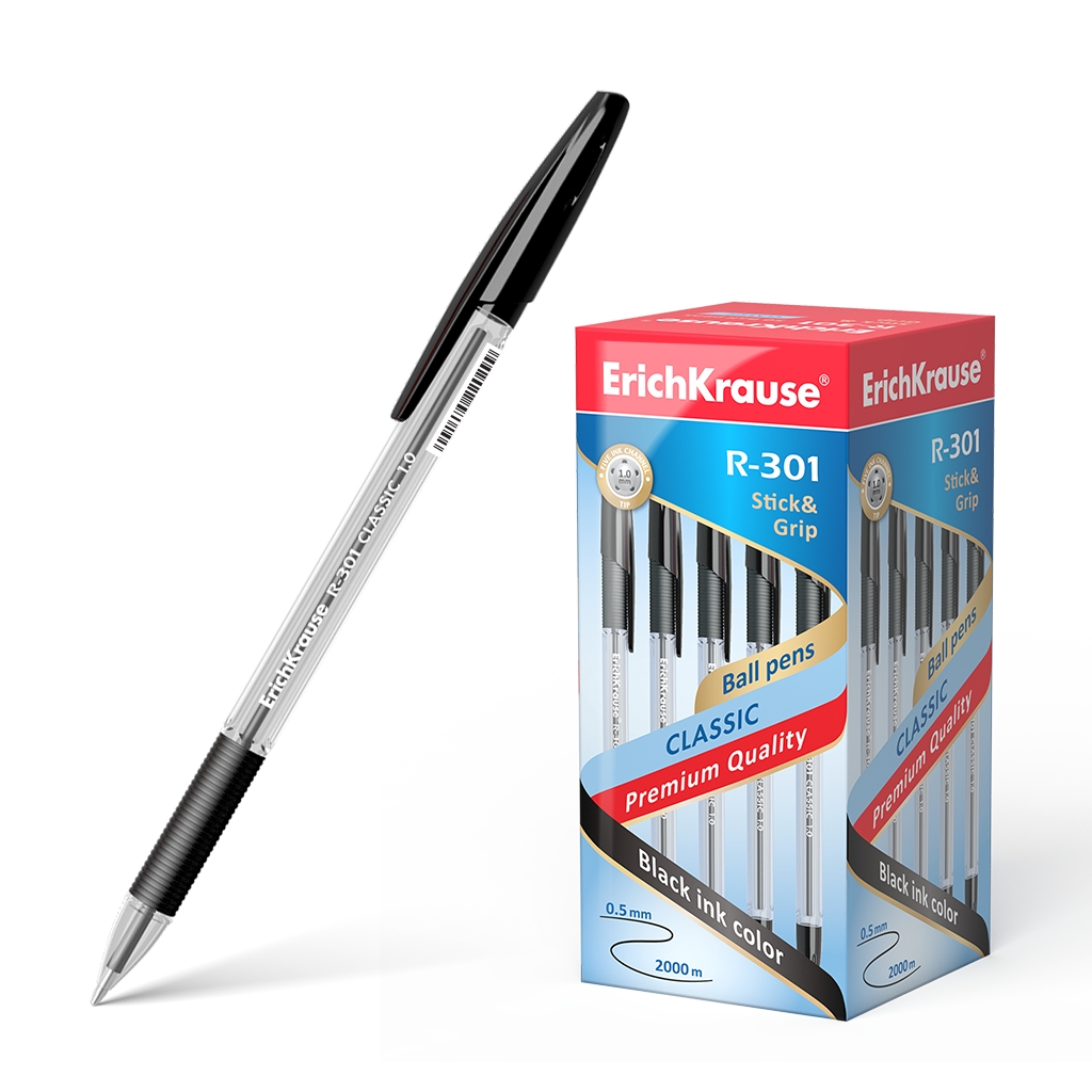 Erichkrause Boligrafo R-301 Classic Stick&Grip 1.0 - Cuerpo Transparente Hexagonal - Zona de Agarre 