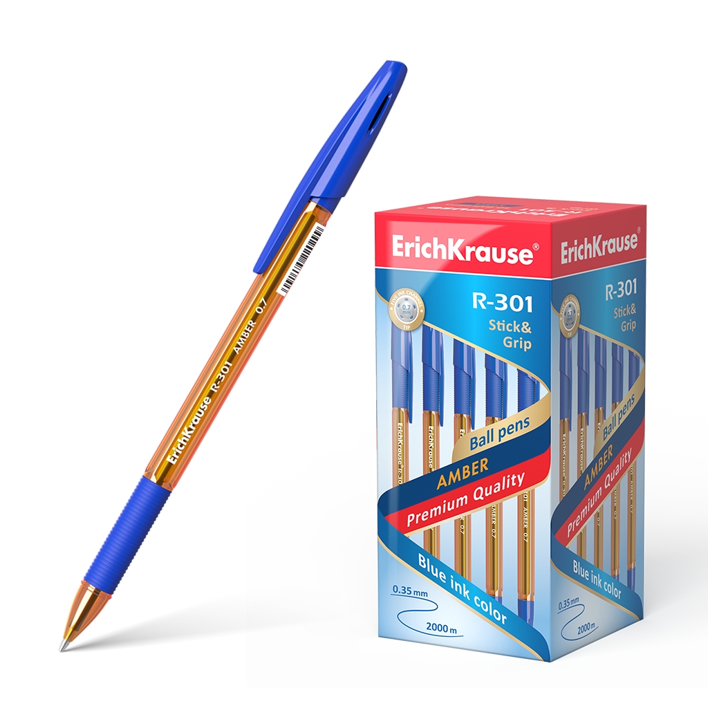 Erichkrause Boligrafo R-301 Amber Stick&Grip 0.7 - Cuerpo Hexagonal Translucido - Zona de Agarre de 