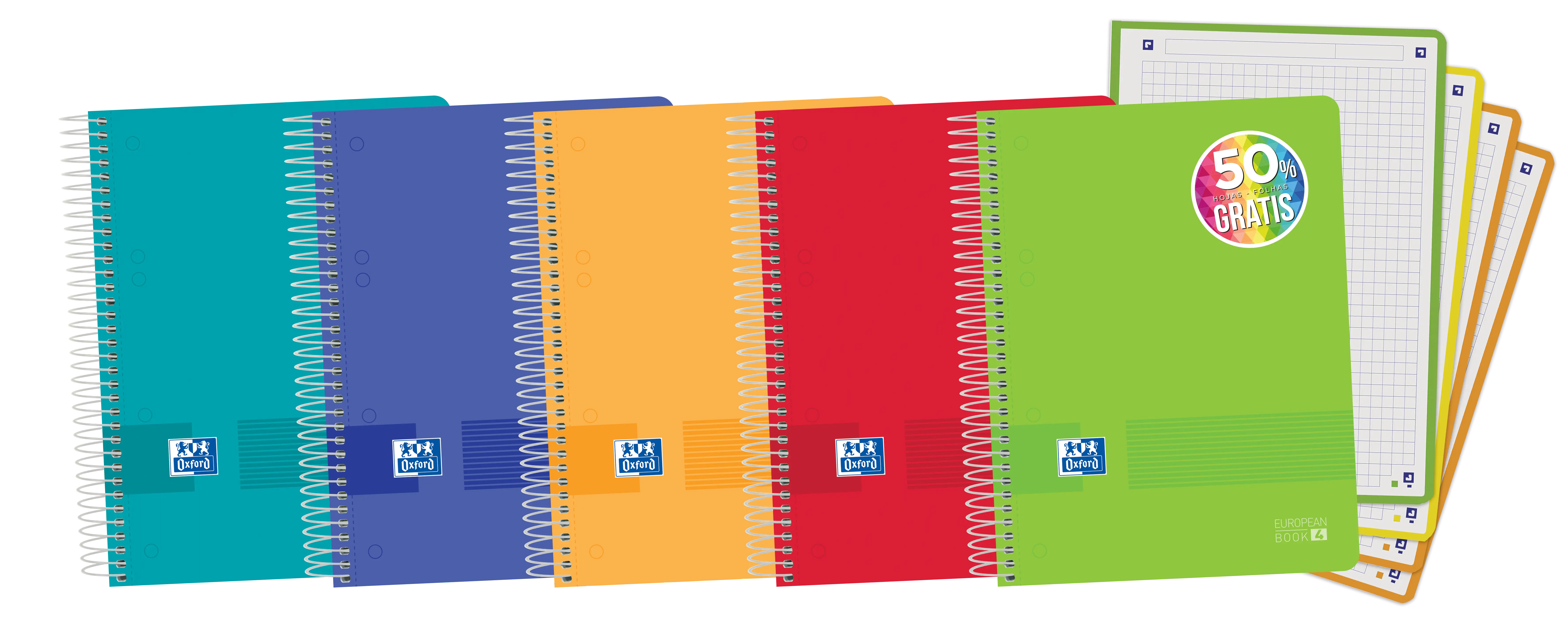 Oxford Live & Go A5+ Europeanbook - Tapa de Plastico - 120 Hojas - Colores Surtidos