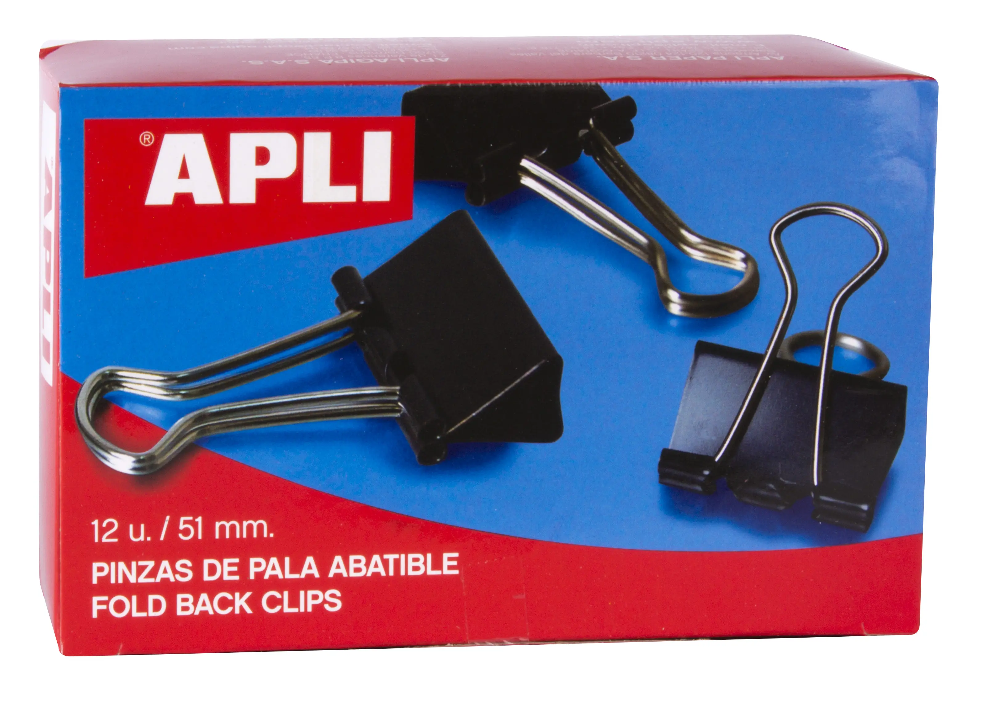 Apli Pinzas Abatibles 30x51mm - Acero Templado Negro - Asas Niquel - 12 Unidades - Sujecion Hasta 22