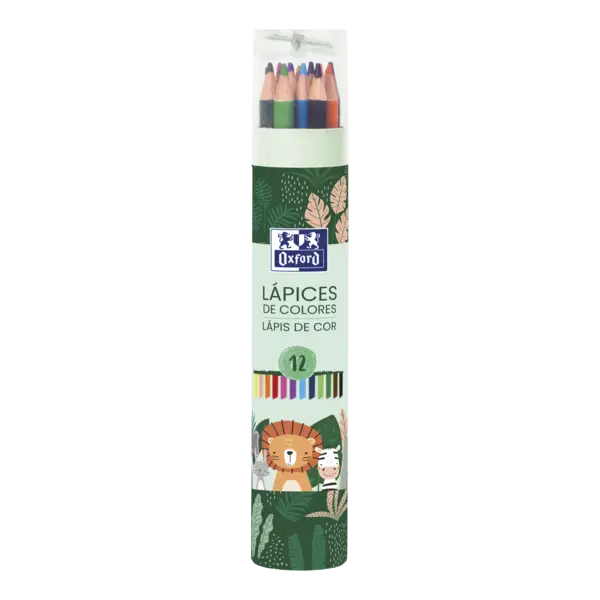Oxford Animal Besties Tubo Lapices de Madera - 12 Colores - Incluye Sacapuntas - Ideal para Amantes 